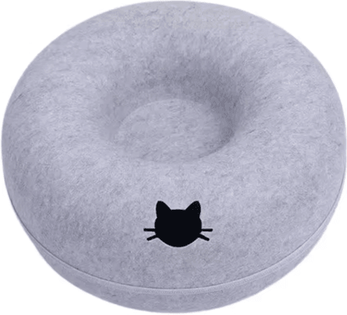 Inspire Picks CozyTunnel Donut Cat Tunnel Bed Interactive Felt Hideaway For Indoor Cats light Gray Cat Head 60x60x23cm round