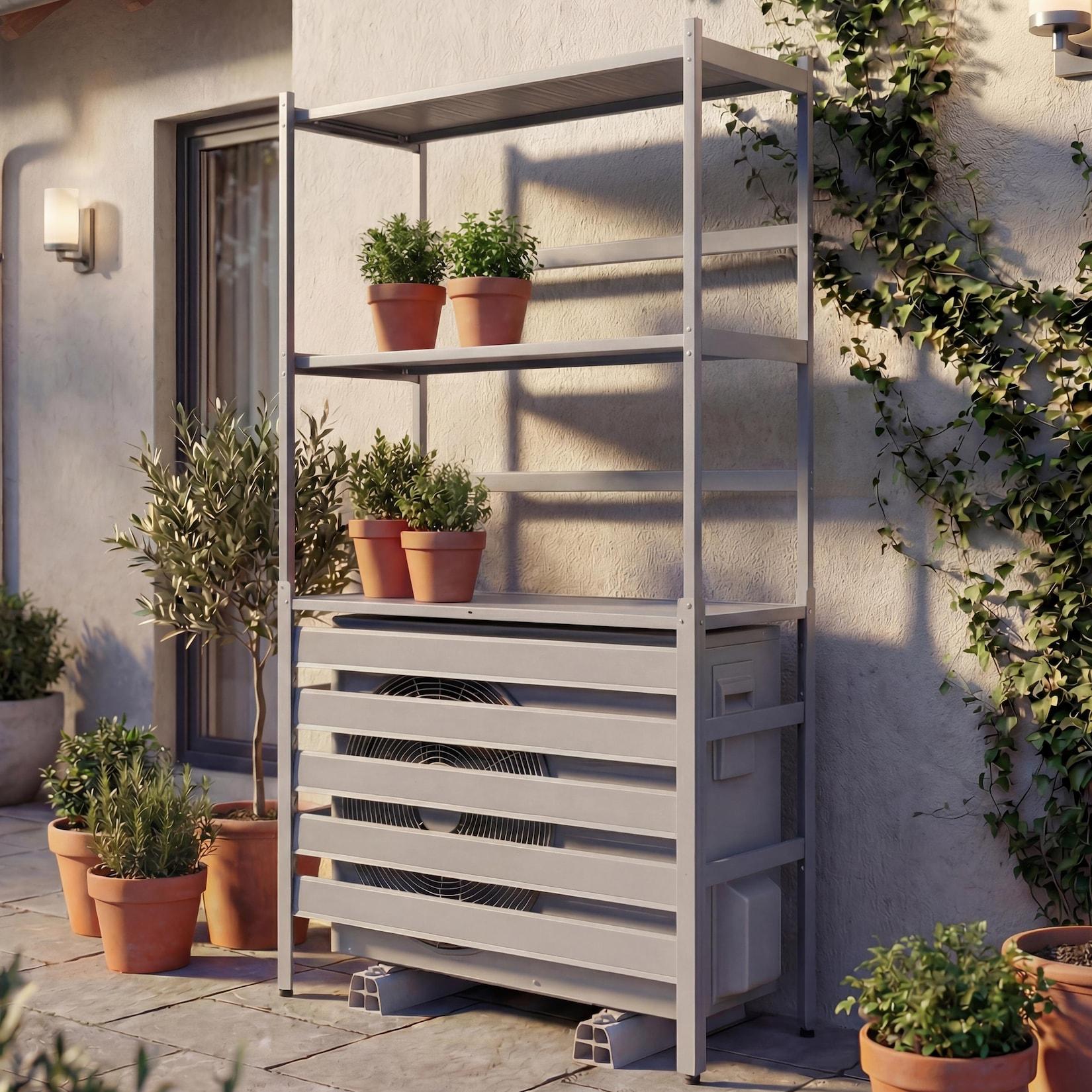 Aluminium Verkleidung für Klimaanlage/Wärmetauscher MCW-P95, Abdeckung Schutzgitter Regal 163x90x38cm ~ grau