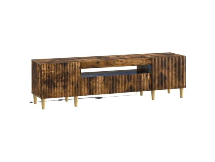TV-Schrank mit LED, Eiche Rauch, aus Holz, mit umkehrbaren Türen Moderner Stil, schlankes Design, großer Stauraum, energiesparende LED-Leuchten, nur für den Innenbereich geeignet