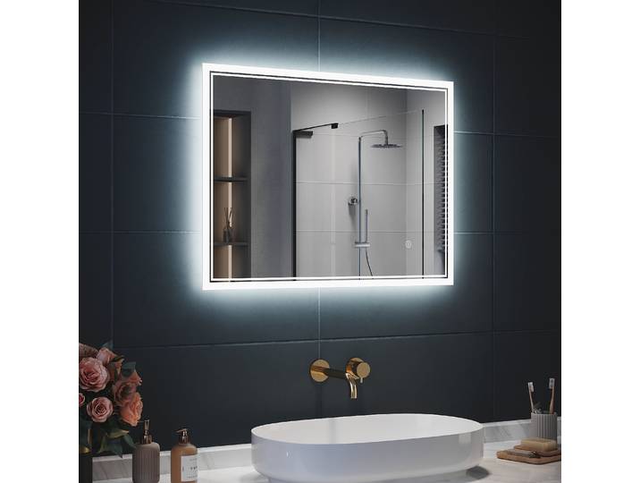 SIRHONA Miroir LED Salle de Bain avec éclairage, Miroir Lumineux Salle de Bain Anti-buée,80x60/60x100cm, 80X60 cm