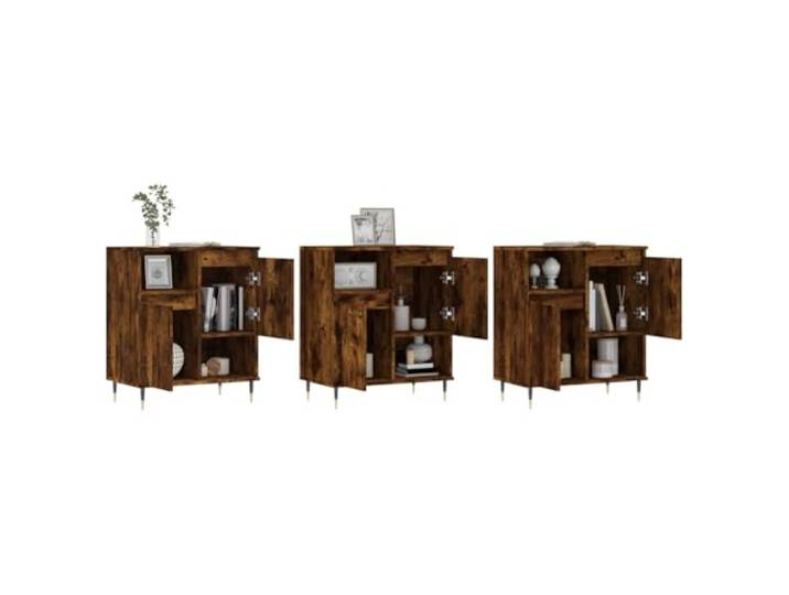 KTHLBRH Sideboards 3 Stück Eiche Rauchholz mehrschichtig 180 cm Aufbewahrungsschrank, großer Stauraum, Ausstellungsfläche, Metall, Montage erforderlich