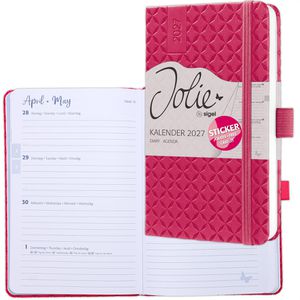 Sigel Taschenkalender 7J104, Jolie Fuchsia Pink, Jahr 2027, 1 Woche auf 2 Seiten, Hardcover, A6