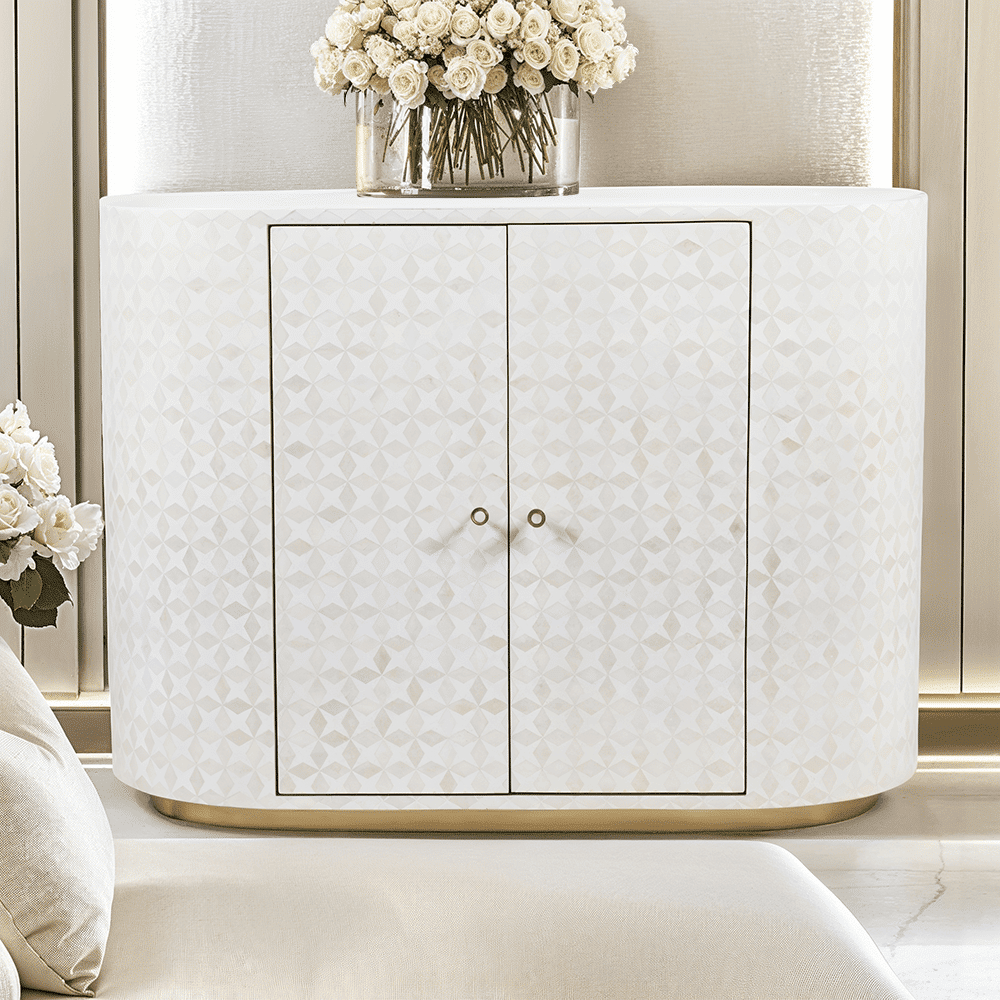 Livia Cream & Gold Patterned Bone 2 Door Cabinet