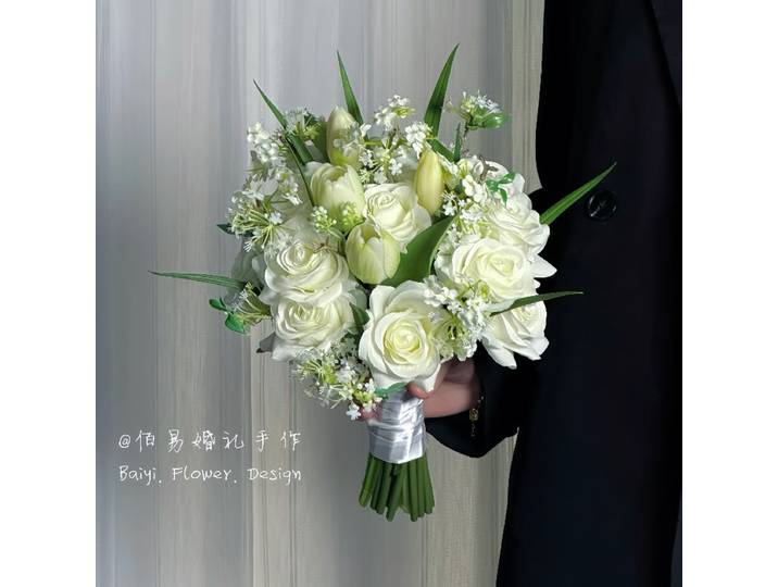 Nouveau certificat de bouquet de mariage rose blanche avec photographie de bouquet de simulation de mariage coréen