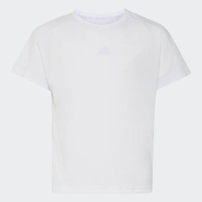 T-Shirt ADIDAS SPORTSWEAR "ADIDAS KIDS", Mädchen, Gr. 152, weiß (frozen lila), Obermaterial: 70% Polyester, 30% Viskose, Rundhals, Shirts T-Shirt