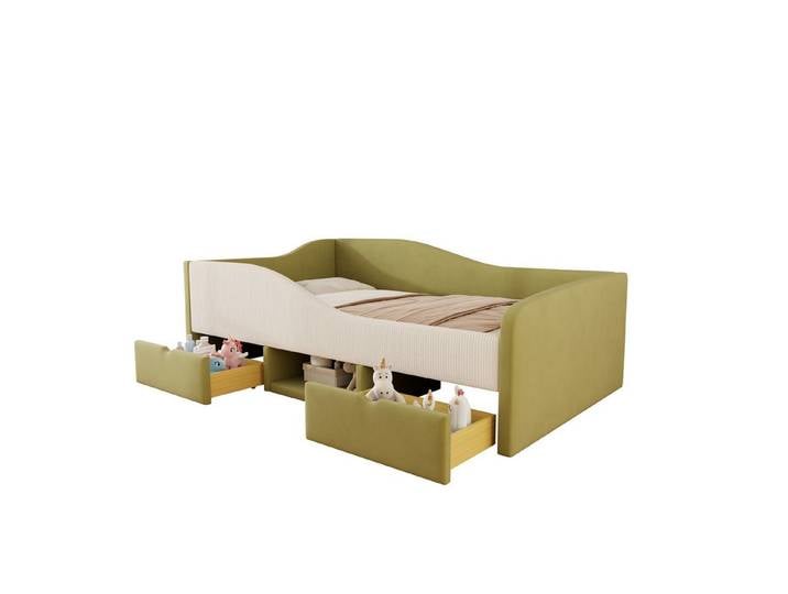 MODFU Polsterbett Samt,Schlafsofa (Jugendbett mit Schubladen & Zäunen, Multifunktionales, Kinderbett 90x190 cm), ohne Matratze