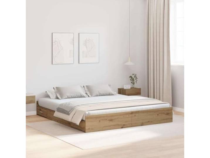 RJPLMFV Bettgestell mit Aufbewahrung, Eiche, handgefertigt, 180 x 200 cm Langlebiges massives Kiefernholz, integrierte Schubladen, praktisches Kopf- und Fußteil, Lattenrost inklusive