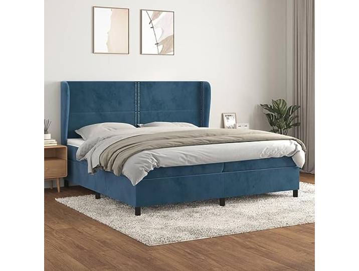 RJPLMFV Lattenrost, Plattform, Velours, Dunkelblau, 200 x 200 cm Matratze mit Taschenfedern, mittelhart, verstellbarer Kopf, weicher Matratzenschoner