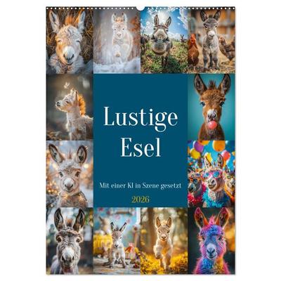 Lustige Esel (Wandkalender 2026 DIN A2 hoch), CALVENDO Monatskalender