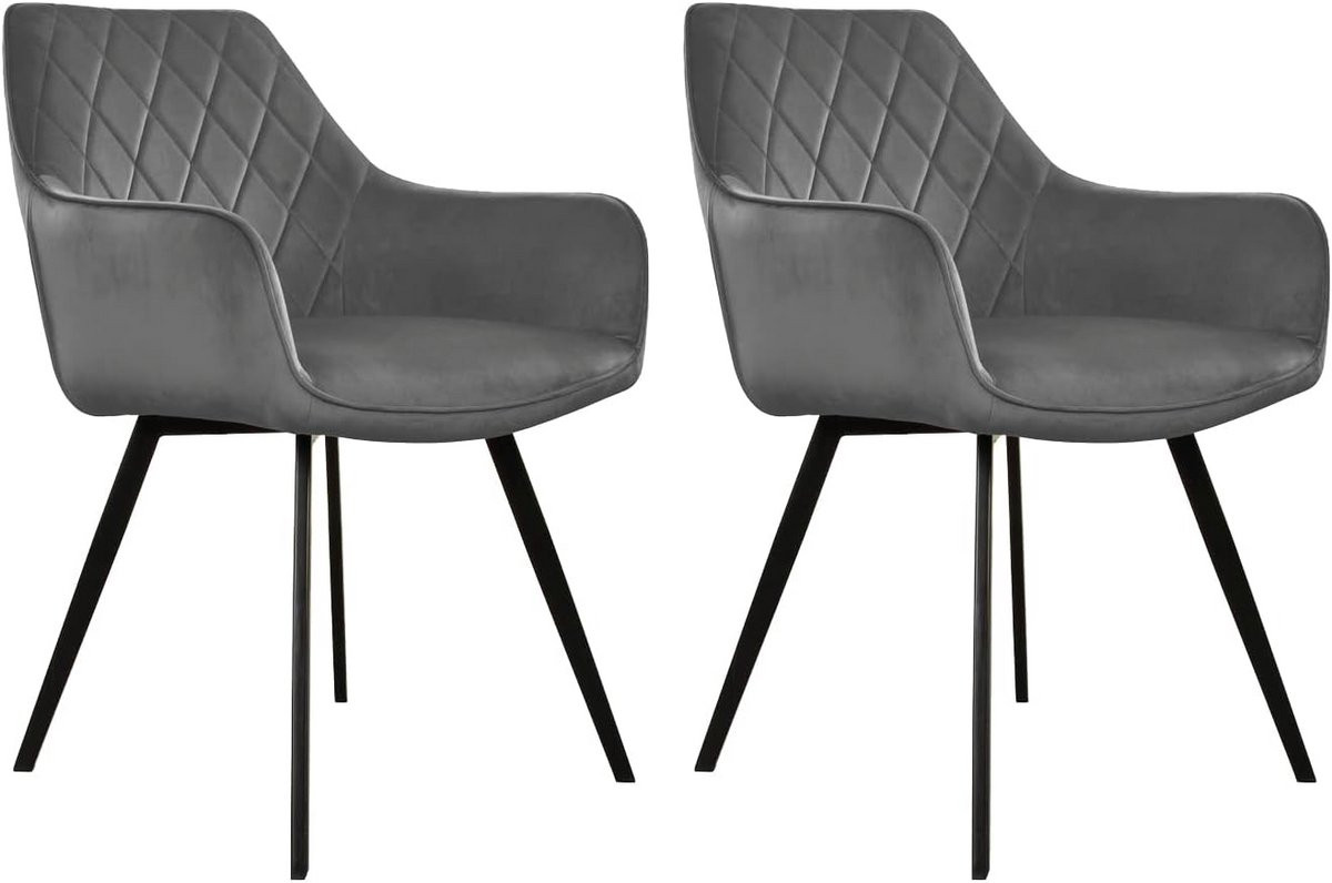 Set van 2 donkergrijze fluwelen eetkamerstoelen voor volwassenen