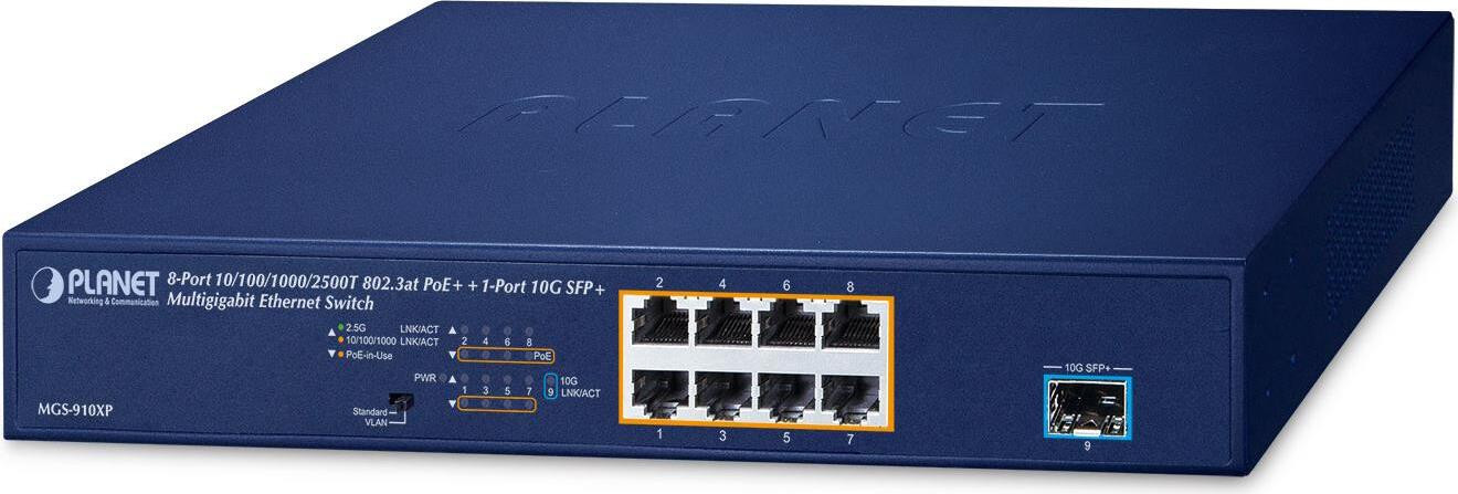 Planet MGS-910XP 8-Port Multigigabit PoE+ Switch van Planet Technology Corp.