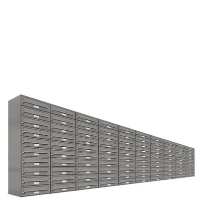 AL Briefkastensysteme 100 Fächer Premium Wand Briefkasten Anlage RAL 9007 Aluminium Grau, Post A4, robust, wetterfest, Artikelnummer: 132P100EA10P9007