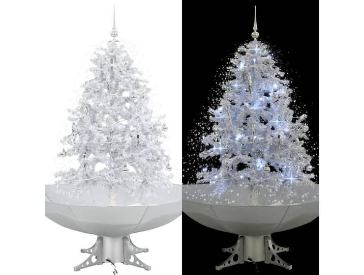 vidaXL Weihnachtsbaum Schneiender Mit Schirmfuss Weiss 140 Cm, Weiß, Kunststoff, 140 cm, Dekoration, Weihnachtsdekoration, Christbäume & Zubehör