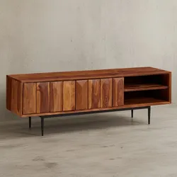 KADIMA DESIGN TV-Kommode, Sheeshamholz, bis 55 Zoll, Push-to-Open, Edelstahlbeine