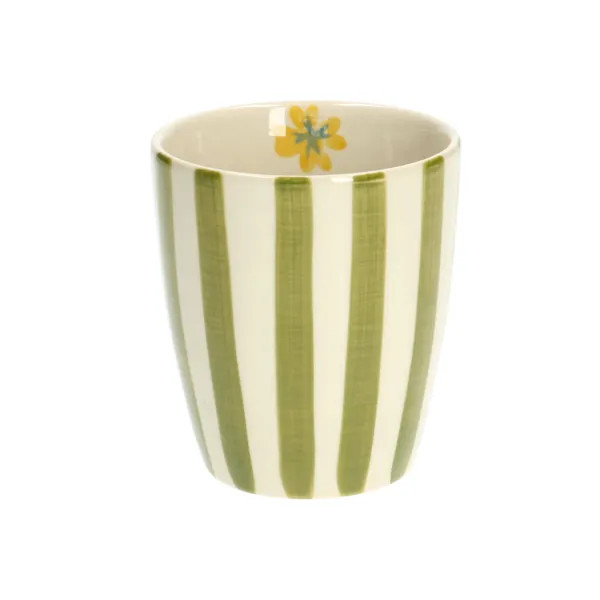 Dille & Kamille Mug, Steengoed, Groen Gestreept, Ø 7,5 cm