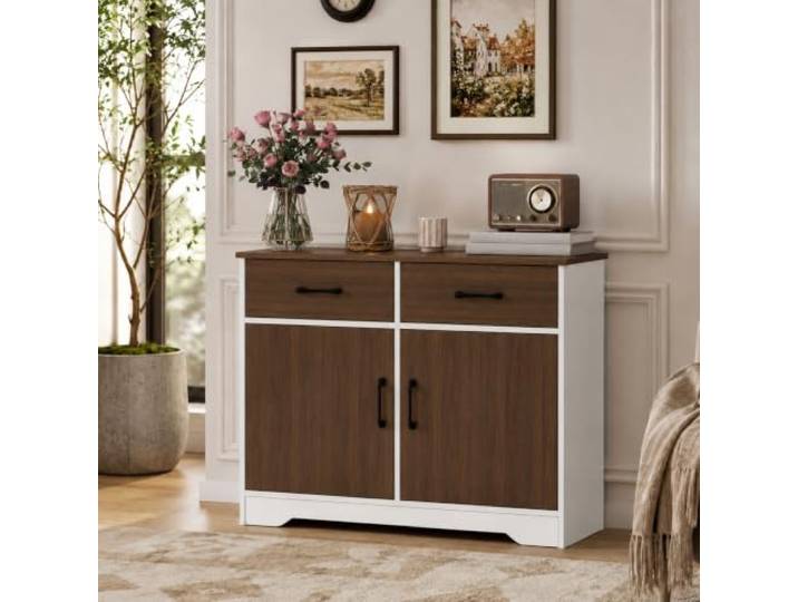 Cedario Sideboard mit Schubladen und Türen, Buffetschrank fürs Wohnzimmer Glatte Türen, geräumige Schubladen und verstellbare Einlegeböden; 80 oder 120 cm breit, in Weiß oder Schwarz