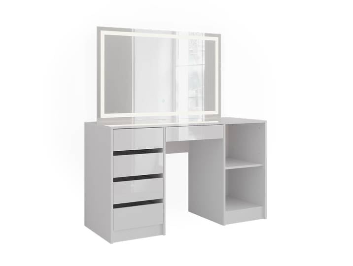 Coiffeuse avec miroir led blanc/blanc brillant 128.2x76cm