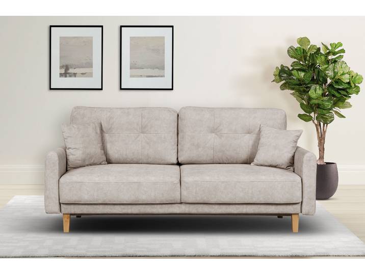 2-Sitzer Sofa, 165x100 cm, Polyester, Beige, Wellenunterfederung, Klassisch, Home-affaire