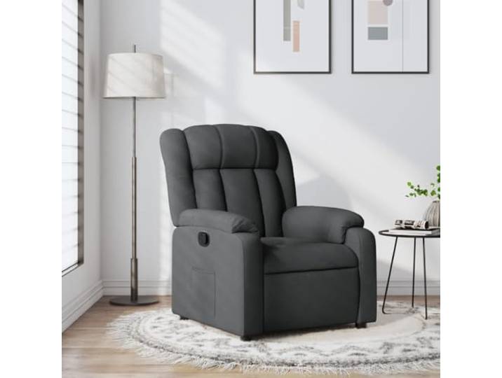 Relaxsessel Dunkelgrau Stoff mit Manueller Liegefunktion und Seitentasche 135 Grad Neigung, Holz-Metall-Rahmen, 110 kg Belastbarkeit, atmungsaktiver Stoff