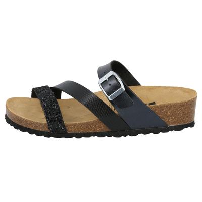 Pantolette LICO "Pantolette Natural Glitter", Damen, Gr. 38, schwarz, Synthetik, Schuhe Pantolette