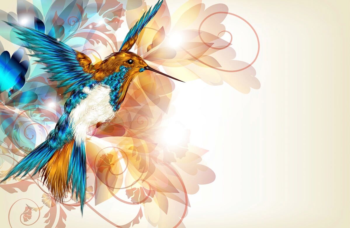 Fototapete PAPERMOON "KOLIBRI-DESIGN BLUMEN VOGEL TIER ABSTRAKT MUSTER DECOR", bunt, B:4m L:2,6m, Vlies, Tapeten, Fototapete bunt B/L: 4m x 2,6m, Bahnen: 8 Stk.