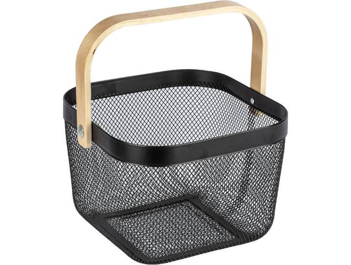 Aufbewahrungskorb WENKO Bambusa , schwarz (schwarz, natur), Stahl, Aufbewahrungsboxen, Aufbewahrungskorb, BxTxH: 25x25x17 cm