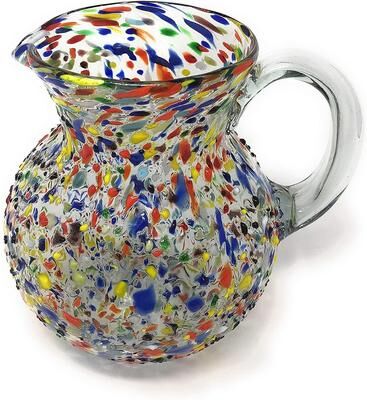 Dos Sueños Dos Suenos Mexican Hand Blown Glass Pitcher - Confetti Rock Design (84 oz)