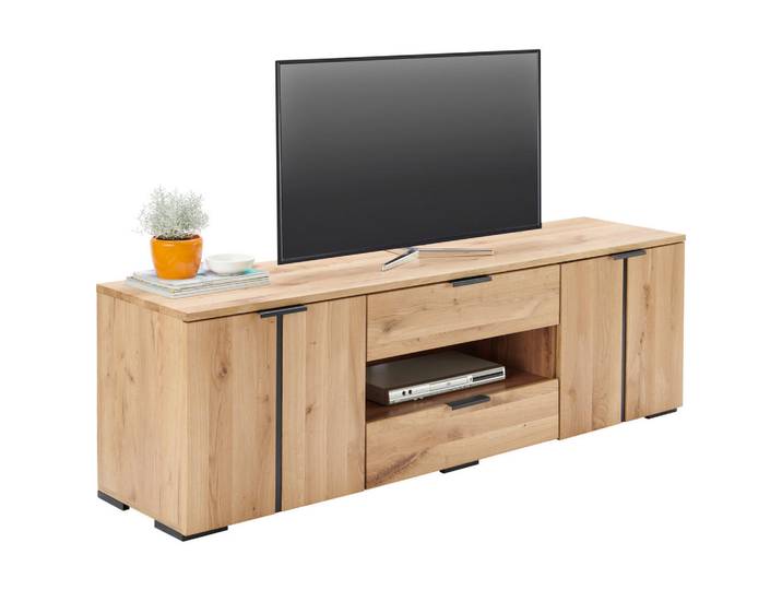 Linea Natura Tv-Element, Schwarz, Eiche, Holz, Wildeiche, 2 Fächer, 2 Schublade(n) Schubladen, 180x54x43 cm, Kabeldurchlass, Wohnzimmer, TV Möbel, TV-Racks