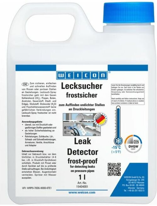 WEICON Lecksucher frostsicher, zum Auffinden von Rissen an Druckleitungen bis zu -15 °C, 1 L, farblos, transparent (15404001)