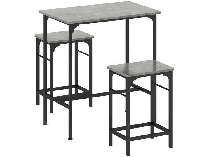 Homcom Bartisch Set Bartisch mit Barhocker-Set Esstisch mit 2 Stühlen mit Fußpolster, Grau, Holz, 50x87x80 cm, Esszimmer, Barmöbel, Barschränke & Theken