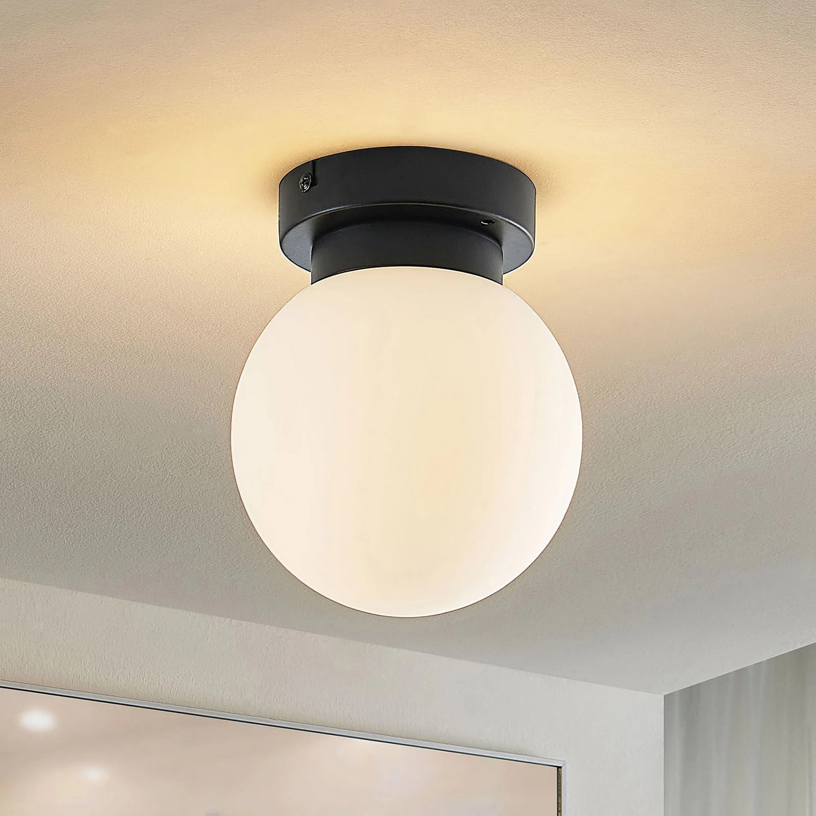 Lindby Tavino Plafondlamp - Zwart - Modern - Metaal en Glas - Dimbaar