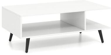 Costway Mid Century Modern Rectangle Coffee Table 2-Tier Accent Table with 2 Open Compartments-White