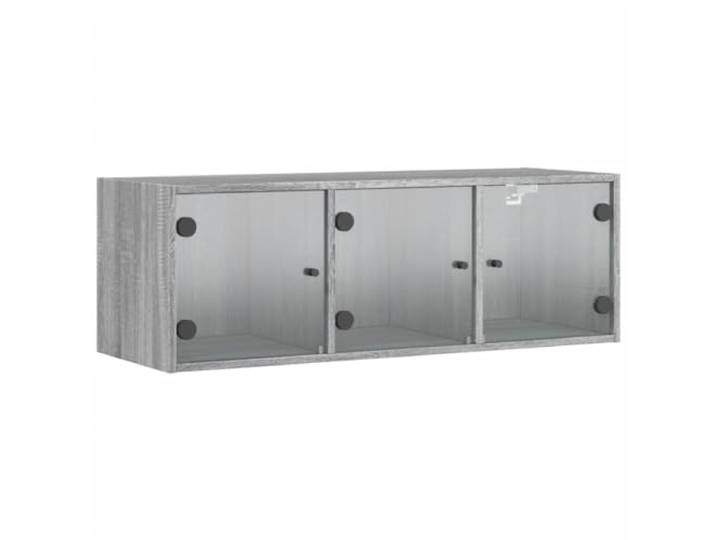 QINXIXINAIXI Wandschrank mit Glastüren Grau Sonoma 102x37x35 cm Holzwerkstoff,glatte Oberfläche,mehrere Fächer,Wandmontage,Büro,Deko,Ordnung