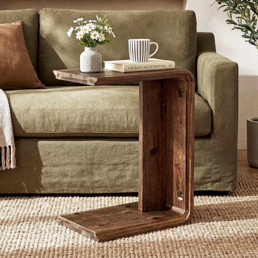 Blue Elephant Solid Wood Pedestal End Table Brown 60cm H X 45cm W X 30cm D