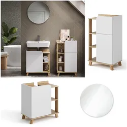 Vicco Badmöbel-Set Karen, Sonoma Weiß, moderne Badezimmerserie, 2 Farben, Waschtischunterschrank, Badspiegel, Unterschrank
