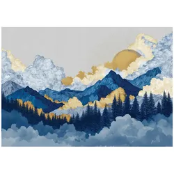 FOTOTAPETE Gebirge Aquarell Blau 250x175 cm