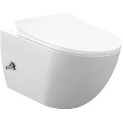 Creavit Rimoff Wand WC Set mit Bidetfunktion Edelstahl Düse Weiß mit Softclose WC Sitz Duroplast