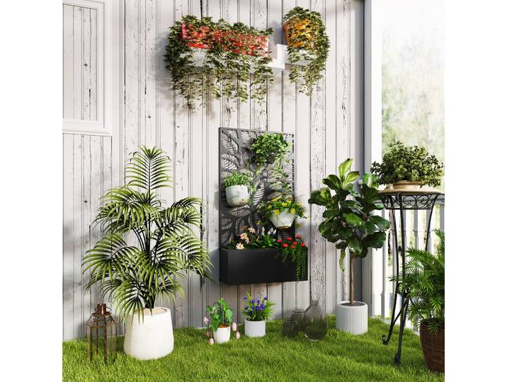 Outsunny Jardinière Treillis Métal 61x23x113cm Noir
