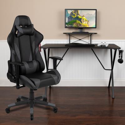 Flash Furniture Gaming Desk & Chair Set with Cup Holder, Headphone Hook, and Monitor Stand