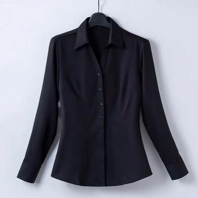 Top Demand Picks Professional Women's Short Sleeve Black Shirt, High Elasticity Business Casual Workwear, New Summer Style Blouse l black Long Sleeve