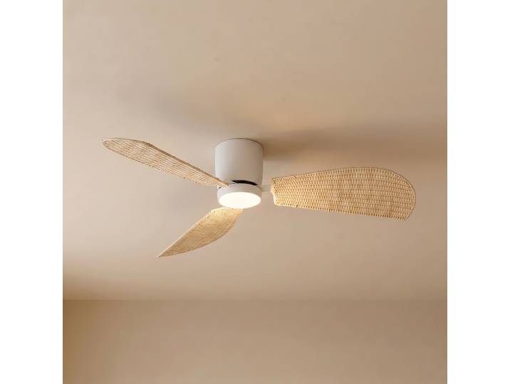 Faipari LED-Deckenventilator mit Licht, weiß/Rattan, 132 cm, DC - Lucande - Wohnzimmer - Modern - Holz - Einflammig