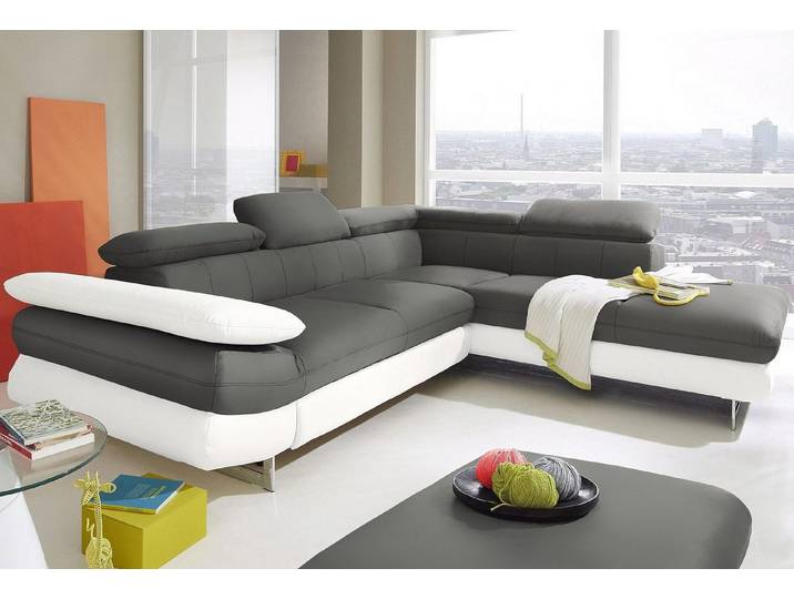 COTTA Ecksofa Solution L-Form, Design Sofa, bequeme Wellenunterfederung, Design Fuß, mit Arm- & Kopfteilverstellung, wahlweise mit Schlaffunktion