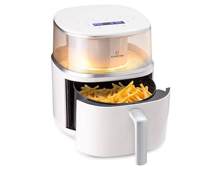 Klarstein Heißluftfriteuse, XL Air Fryer zum Frittieren, Friteuse mit Dampffunktion, Temperaturwahl und 16 Programme, Airfryer zum Luftfritieren, Heißluftfriteuse ohne Öl 1500 W, 7,5 Liter