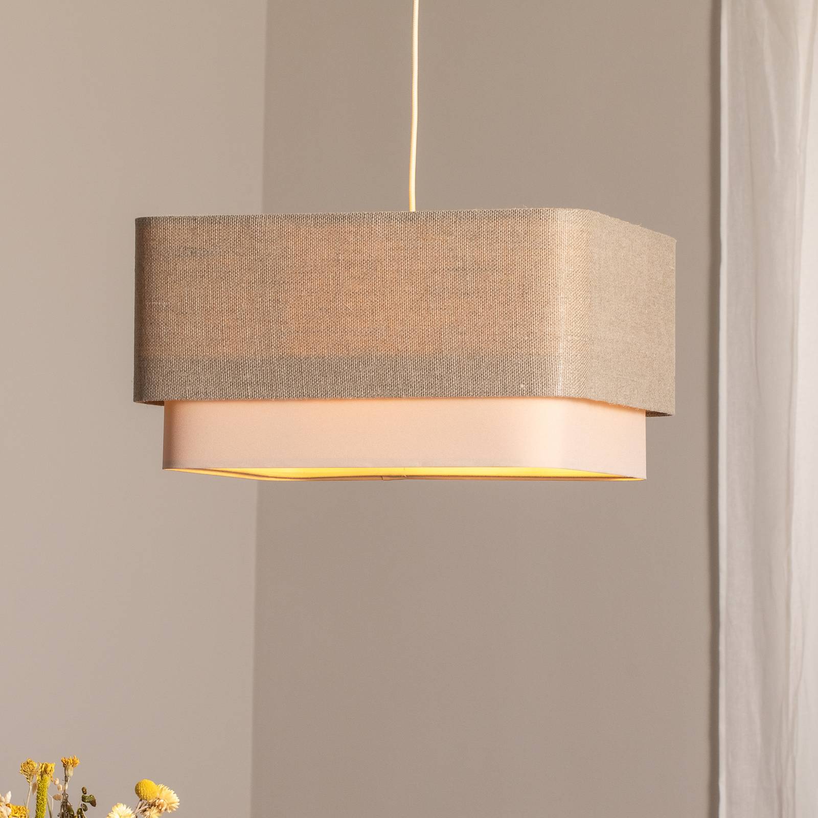 Hängelampe Kwadro Duo Maco Design, dimmbar, für Wohn- / Esszimmer, Textil / Stoff / Seide, Pendelleuchte