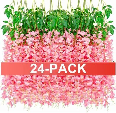 Inspired Living Luxe Cascading Artificial Wisteria Hanging Garland Elegant Fake Vines For Weddings, Home & Event Decor dk Pink