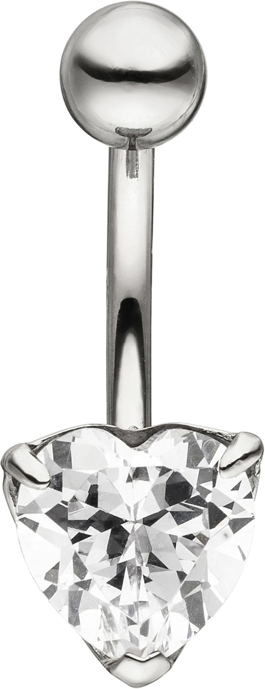 Bauchnabelpiercing JOBO "Herz", silber (edelstahlfarben, weiß), Piercings, Damen, Edelstahl, Edelstahl mit Zirkonia