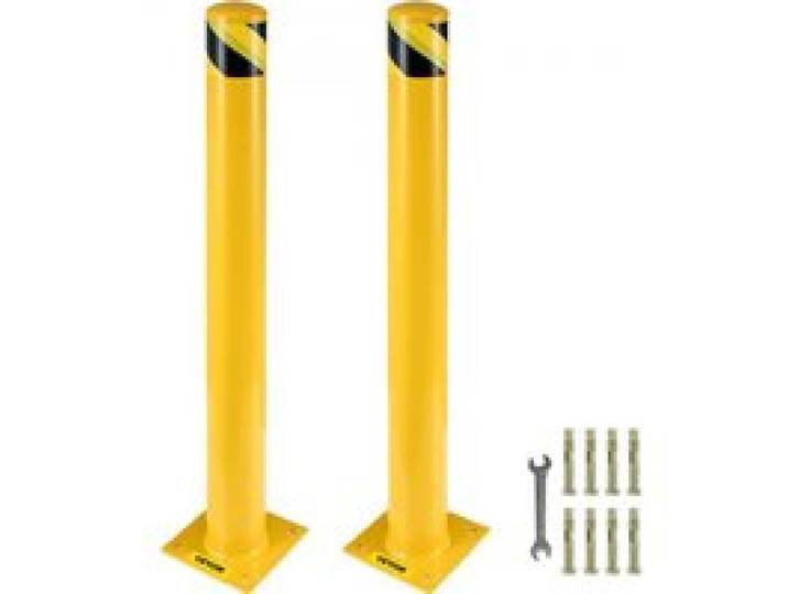VEVOR Bollard de Sécurité 107x14 cm 2PCs, Borne de Sécurité en Tuyau d'Acier, Revêtement en Poudre Jaune, Barrière de Sécurité avec 8 Boulons d'Ancrage pour Parking, Stationnement, Piétons, Écoles