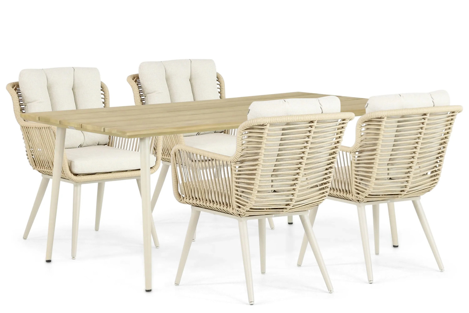 Coco Custa/Montana 5-delige moderne tuinset met beige rattan en gepoedercoat aluminium, 180 cm
