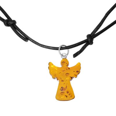 Kette mit Anhänger OSTSEE-SCHMUCK "Ostsee-Schmuck Kette mit Anhänger Engel - Lederband", braun, Halsketten, Damen, variabel, Bernstein, L: 38 45 50 60 70