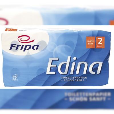 Fripa 1010808 Toilettenpapier Edina - 2-lagig, geprägt, hochweiß, 8 Rollen à 250 Blatt